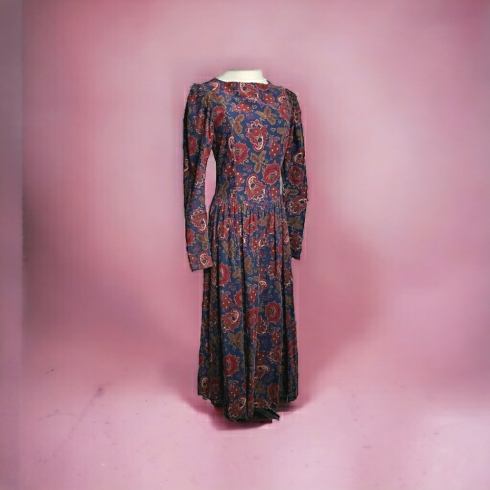 Vintage Laura Ashley Drop Waist Midi Dress Floral Paisley Corduroy Cottage s/m - Picture 17 of 17